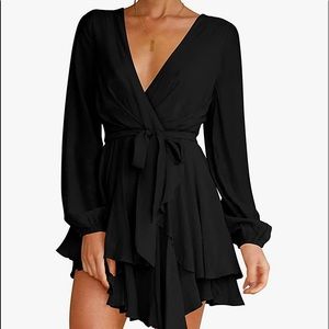 Flowy black dress with tie around waist